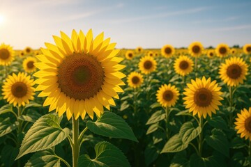 Fototapeta premium Sunflower patch under a radiant summer sky