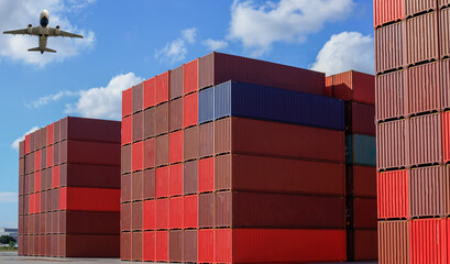 Fototapeta premium Stacking of Container cargo harbor. Business Logistics import export shipping concept.