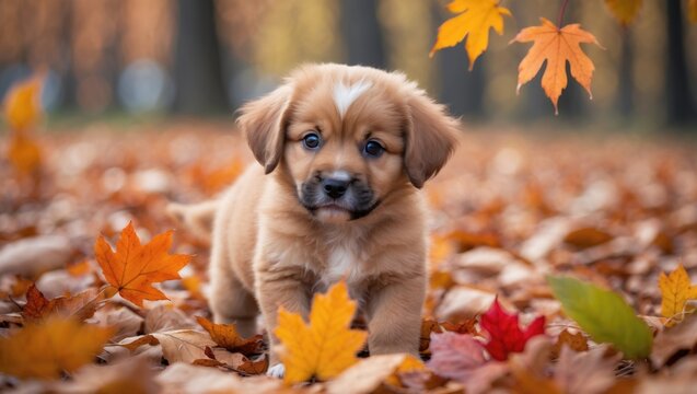Charming young dog in an autumnal setting