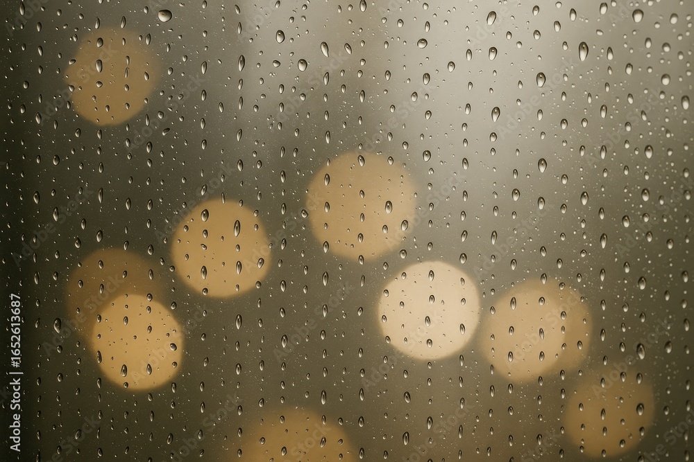 Poster water droplets on a windowpane with a dreamy bokeh backdrop