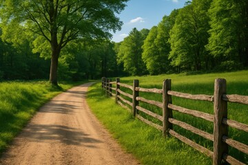 Fototapeta premium Country lane lined with fencing