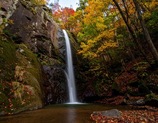Autumn cascade at Fukuroda Falls, Ibaraki, Japan, with stunning foliage colors