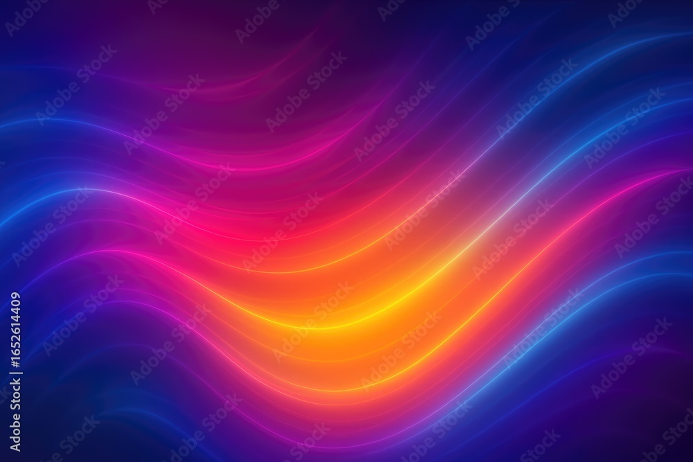 Poster elegant abstract composition showcasing seamless color blending, radiant neon illumination, soft foc