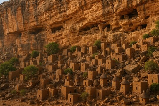 Edge of a Settlement Encircling the Dogon Plateau's Escarpment