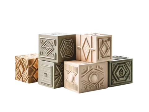 Diagonal Composition of Decorative Blocks with Embossed Shapes and Textures  Transparent Background