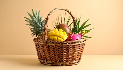 Obraz premium Tropical Freshness Basket of Exotic Fruits