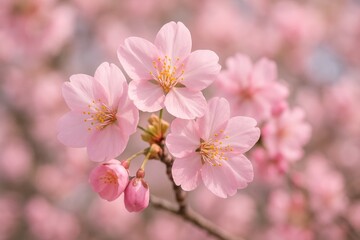 Fototapeta premium Close-up image of blooming pink sakura flowers against a dreamy out-of-focus background