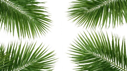 Clipping path applied to tropical palm and coconut leaves on a white background