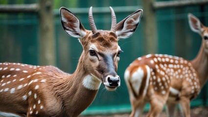 Close-up of a female fallow deer in a natural reserve with focused detail