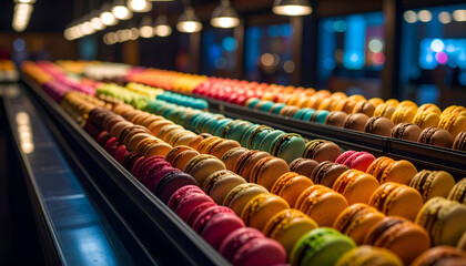 Colorful French macarons in pastel tones.