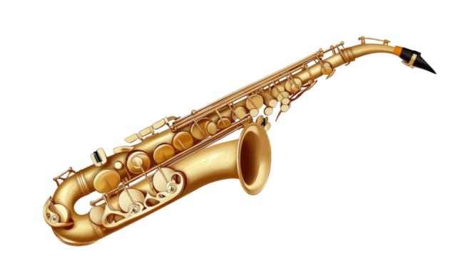 Shiny golden saxophone isolated on white background