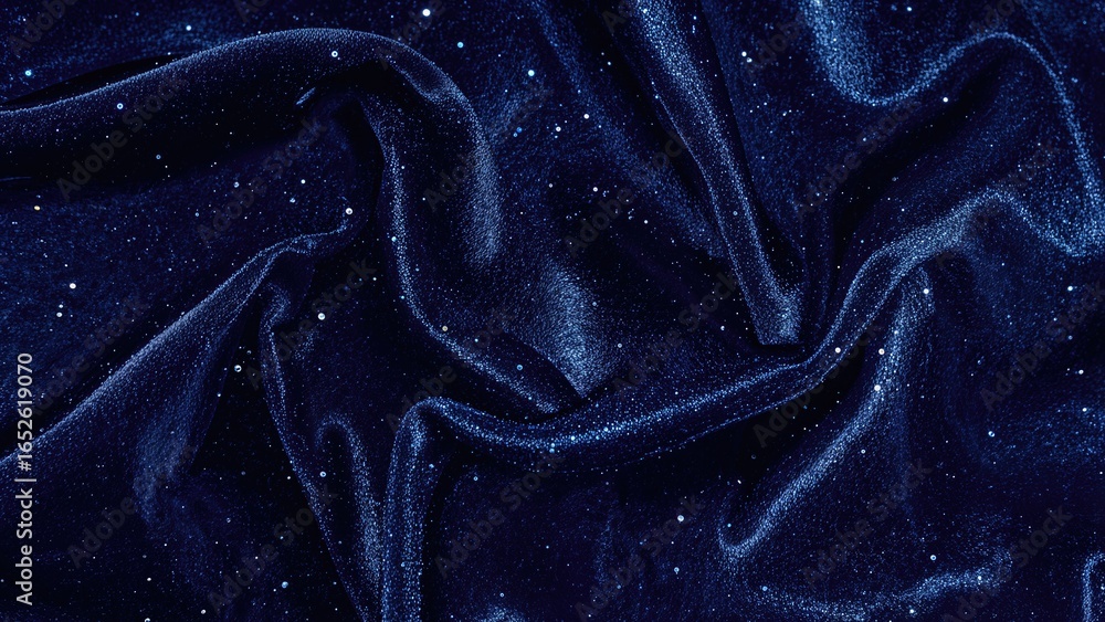 Poster navy textile backdrop with empty area. shiny metal-like material surface. glittering sequin fabric e
