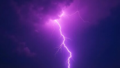 Purple electrical storm illuminates heavy, brooding clouds , flash, streak