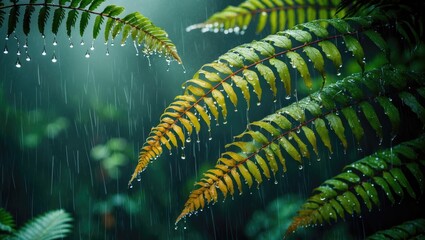 Duotone illustration of moist fern leaves