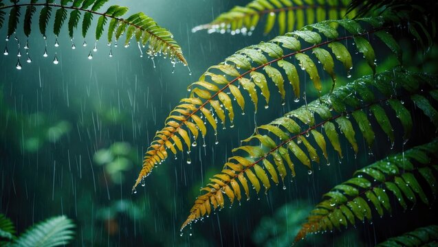 Duotone illustration of moist fern leaves