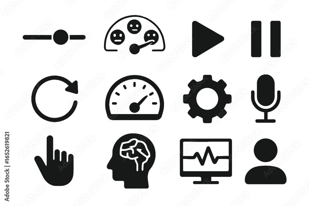 Poster start vector icon voice dial emotion feedback button icons interface control gauge