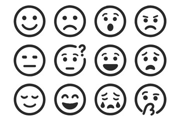 Thoughtful face confused emotion surprised fearful grid vector excited neutral icon happy