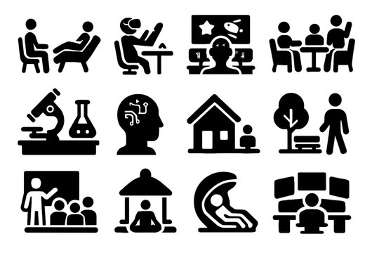 Setting icon emotion ai user room relaxation simulator laboratory lounge social vector