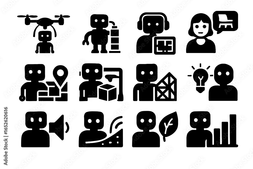 Poster drone predictor vector printer architecture bot zoning compliance analyzer icons ai icon