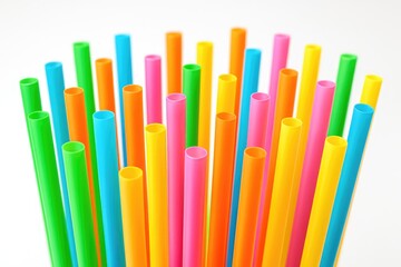 Colorful Beverage Straws Set Against a White Background