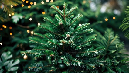 Close-up shot capturing intricate details of a holiday tree