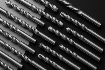 Black background showcasing metallic drill bits