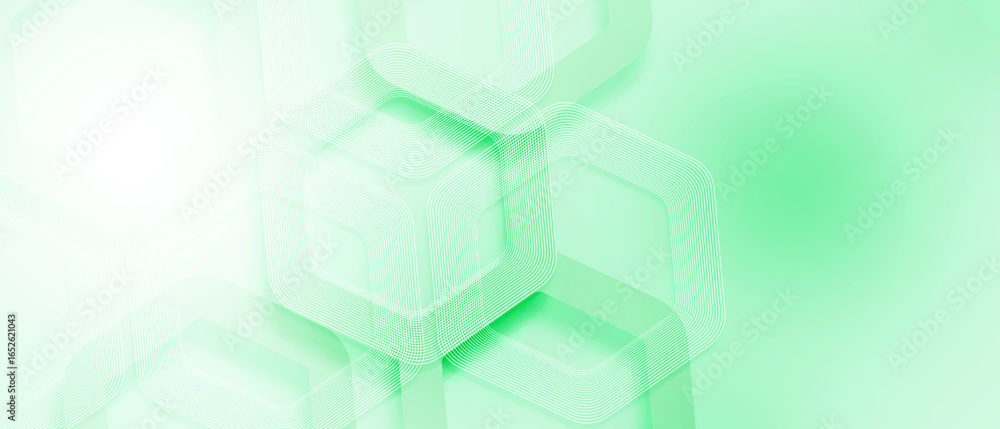 Aufkleber minimalistic green abstract background with hexagonal lines and soft gradients