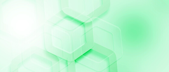 Minimalistic green abstract background with hexagonal lines and soft gradients