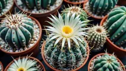 Fototapeta premium Close-up of a thorny cactus plant in a pot