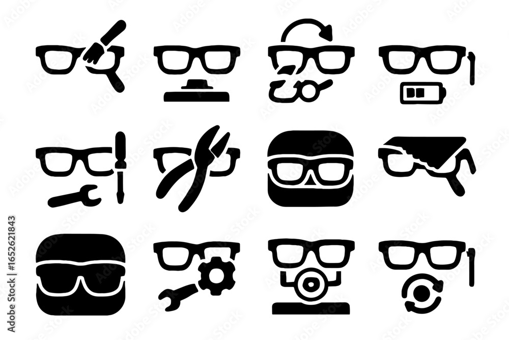 Poster icon glasses calibration hinge vector case dock device adjustment charging smart software