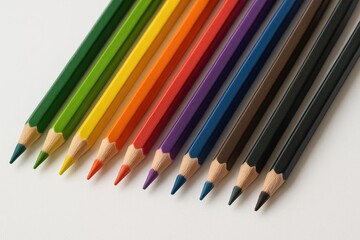 Fototapeta premium Vivid coloring sticks arranged on a white backdrop