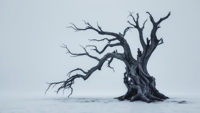 Fototapeta Dry tree standing alone against a white background