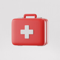 Obraz premium Red medical first aid kit with white cross isolated on white background