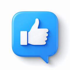 3D Blue Speech Bubble with Thumbs Up Like Icon for Social Media Interaction
