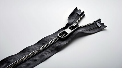 Obraz premium Macro view of a metal zipper set against a white backdrop