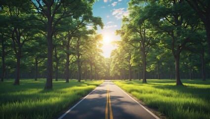 Sunlit dense oak grove in a natural setting