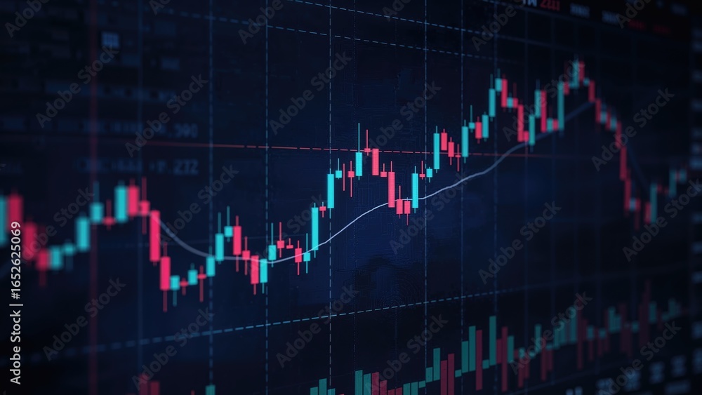 Poster 3d visualization of trading graphs, forex statistics, and investment finance data on a digital board