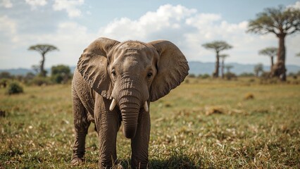 Fototapeta premium Elephant roaming freely in natural habitat