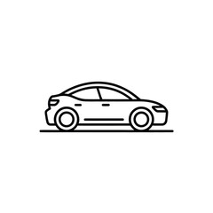 Black outline icon of a modern sedan car on a white background automobile vehicle