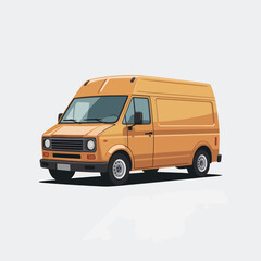 Orange delivery van with tinted windows and grey wheels on a white background cargo van
