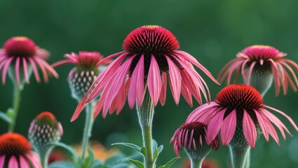 Vibrant Echinacea purpurea flowers with green foliage