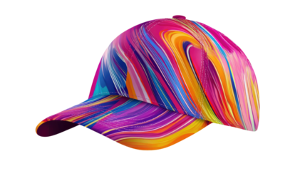 Abstract design baseball cap with colorful patterns isolated on white background