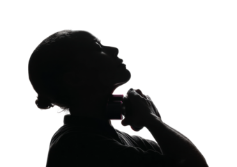 Intense dramatic action scene silhouette portrait artistic high contrast, isolated on transparent background, png