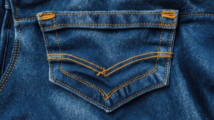 Fototapeta premium Detailed view of a denim blue jean pocket from up close
