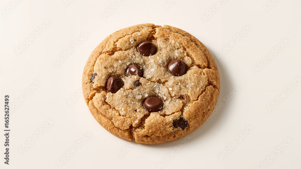 Poster Close-up view of a chocolate chip cookie highlighting its texture and embedded chocolate pieces
