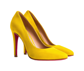 Elegant yellow high heels fashion event stylish viewpoint, isolated on transparent background, png