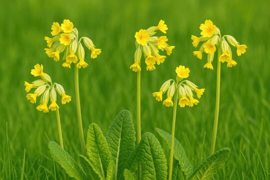 Springtime meadow filled with vibrant cowslip blossoms