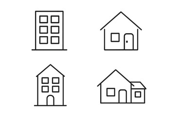 Fototapeta premium House icon set. Real estate line art symbols. Minimalist vector illustration of residential buildings, apartments, and homes. Property and architecture outline icons.
