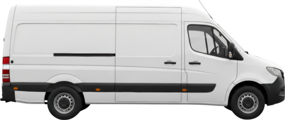 White panel van with sliding door black trim modern design side profile studio shot Commercial Vehicle transparent background