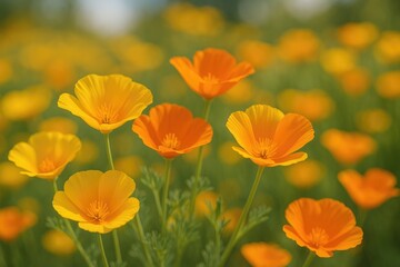Brightly Colored Wildflowers: Yellow and Orange Poppies from the Eschscholzia californica Family